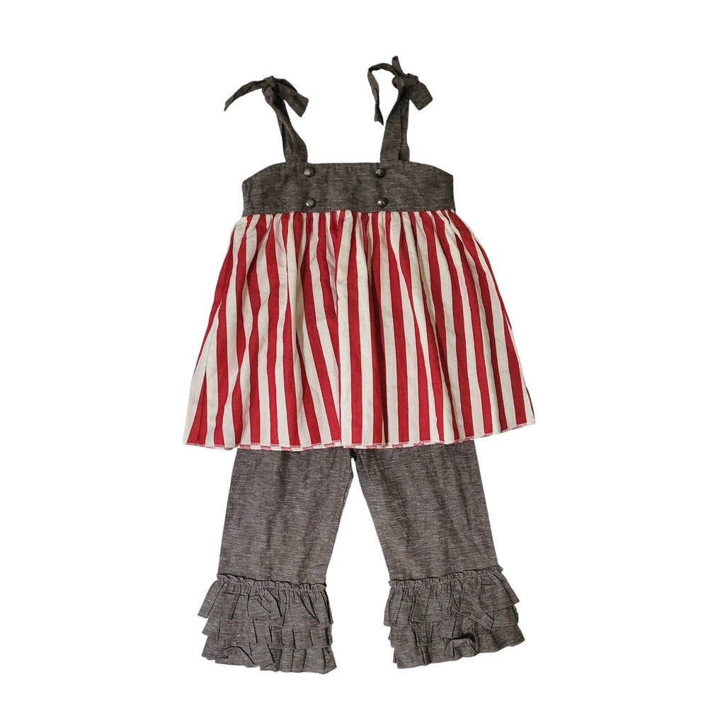 Adorable‎ Essentials Girls 8T Outfit Set Red Striped Top Ruffle Pants Coastal